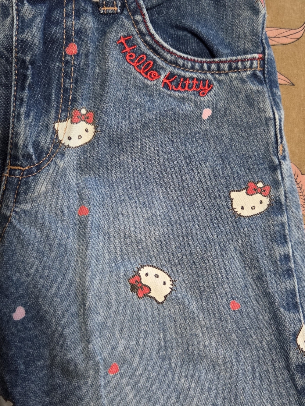 Hello Kitty Girls' Denim Bottoms in Blue with Pink Accents